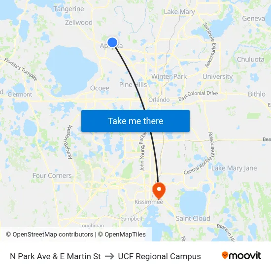 N Park Ave & E Martin St to UCF Regional Campus map