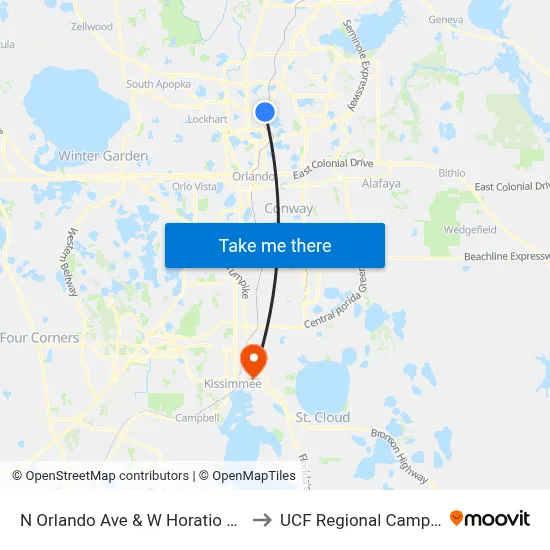 N Orlando Ave & W Horatio Ave to UCF Regional Campus map