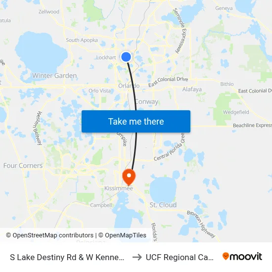 S Lake Destiny Rd & W Kennedy Blvd to UCF Regional Campus map