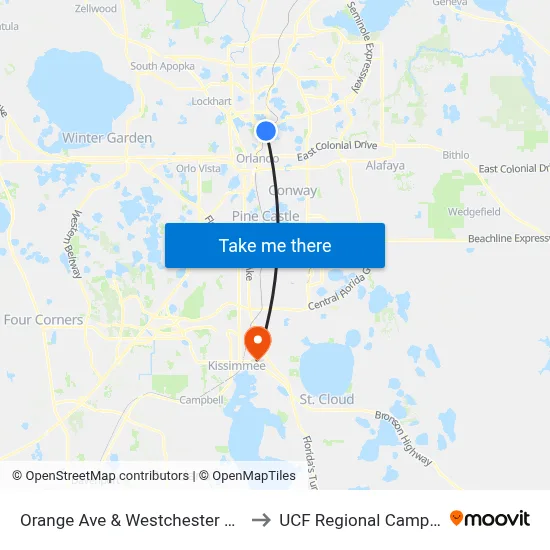 Orange Ave & Westchester Ave to UCF Regional Campus map