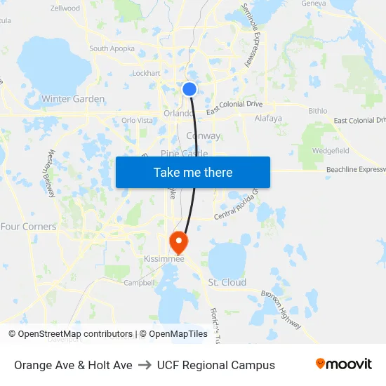 Orange Ave & Holt Ave to UCF Regional Campus map