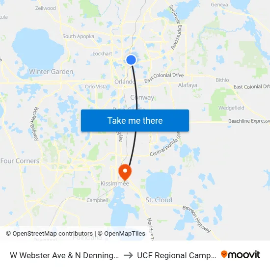 W Webster Ave & N Denning Dr to UCF Regional Campus map