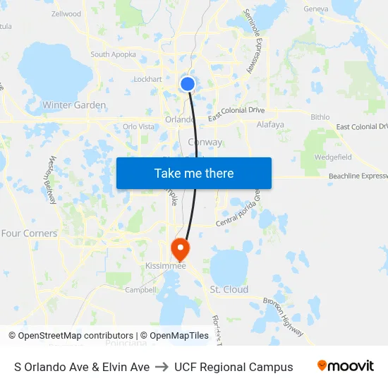 S Orlando Ave & Elvin Ave to UCF Regional Campus map