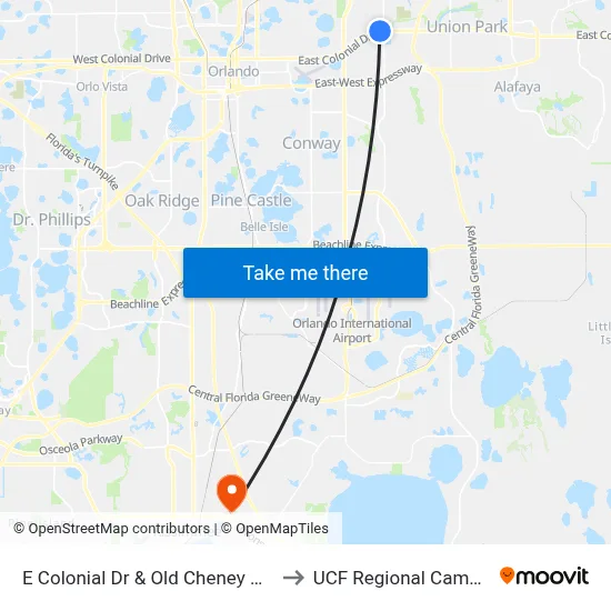 E Colonial Dr & Old Cheney Hwy to UCF Regional Campus map