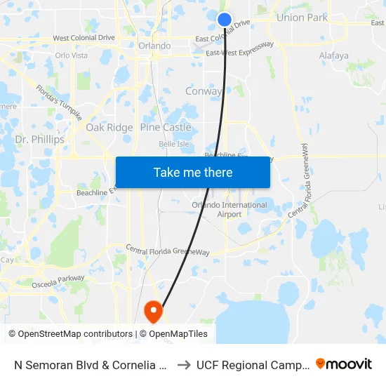 N Semoran Blvd & Cornelia Ave to UCF Regional Campus map