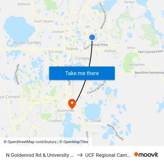 N Goldenrod Rd & University Blvd to UCF Regional Campus map