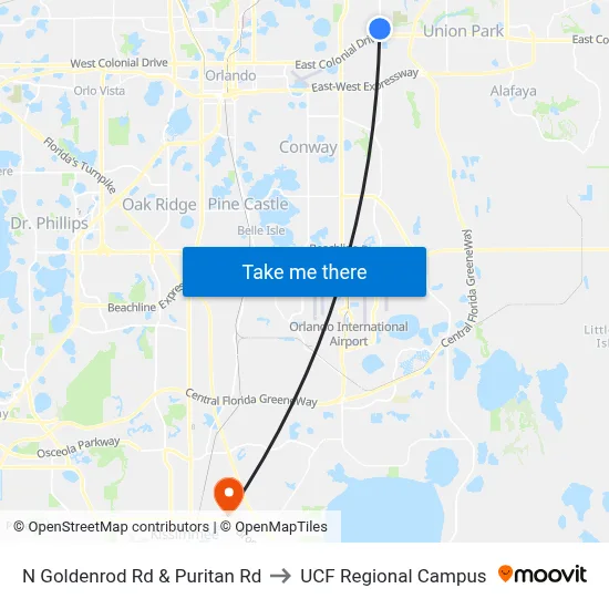 N Goldenrod Rd & Puritan Rd to UCF Regional Campus map