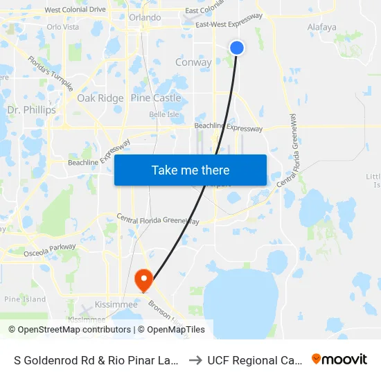 S Goldenrod Rd & Rio Pinar Lakes Blvd to UCF Regional Campus map