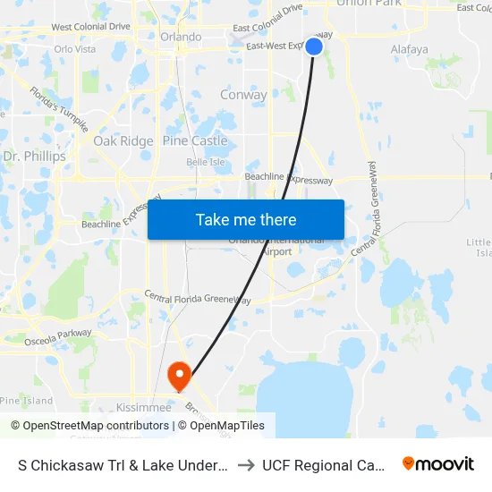 S Chickasaw Trl & Lake Underhill Rd to UCF Regional Campus map