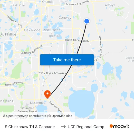 S Chickasaw Trl & Cascade Rd to UCF Regional Campus map