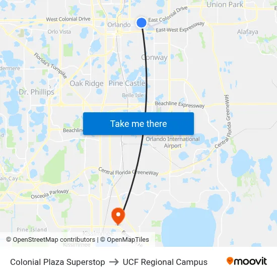 Colonial Plaza Superstop to UCF Regional Campus map