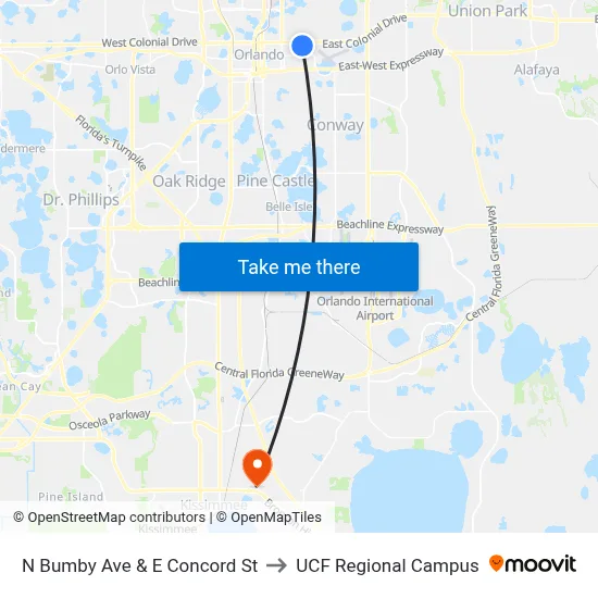 N Bumby Ave & E Concord St to UCF Regional Campus map