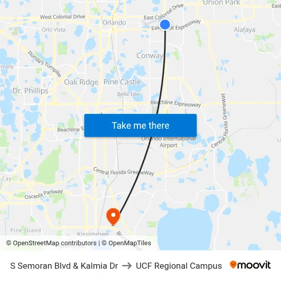 S Semoran Blvd & Kalmia Dr to UCF Regional Campus map