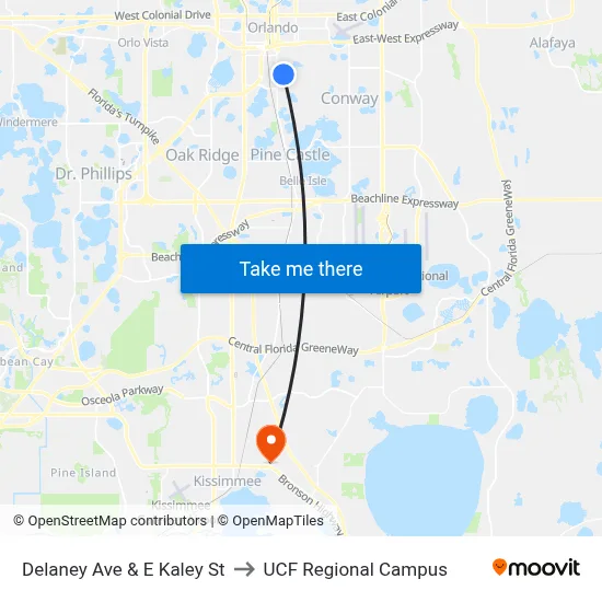 Delaney Ave & E Kaley St to UCF Regional Campus map
