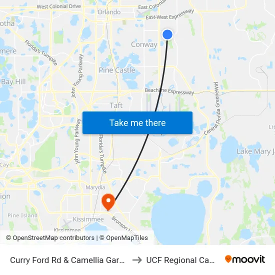 Curry Ford Rd & Camellia Garden Dr to UCF Regional Campus map