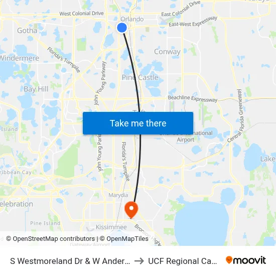S Westmoreland Dr & W Anderson St to UCF Regional Campus map