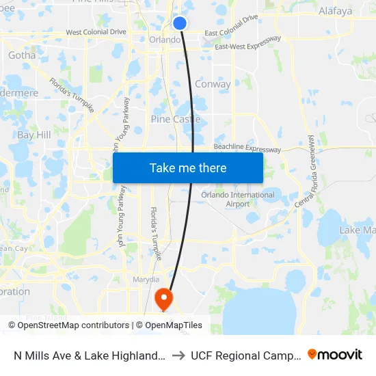 N Mills Ave & Lake Highland Dr to UCF Regional Campus map