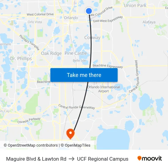 Maguire Blvd & Lawton Rd to UCF Regional Campus map