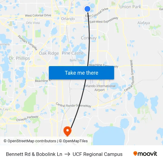 Bennett Rd & Bobolink Ln to UCF Regional Campus map