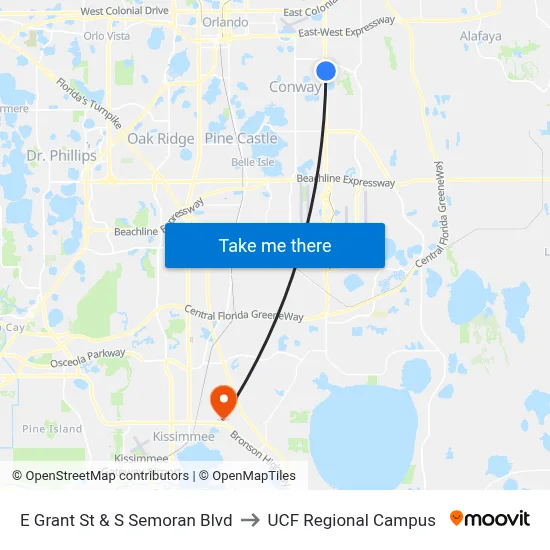 E Grant St & S Semoran Blvd to UCF Regional Campus map