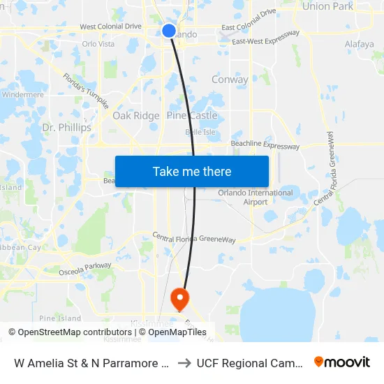 W Amelia St & N Parramore Ave to UCF Regional Campus map