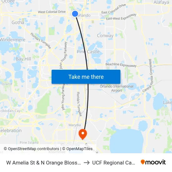 W Amelia St & N Orange Blossom Trl to UCF Regional Campus map