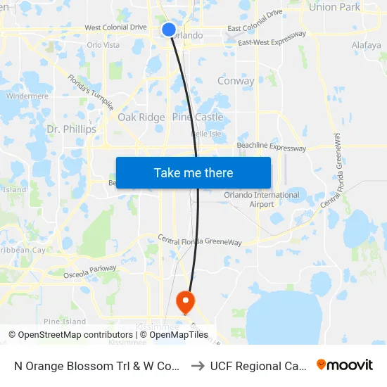 N Orange Blossom Trl & W Concord St to UCF Regional Campus map