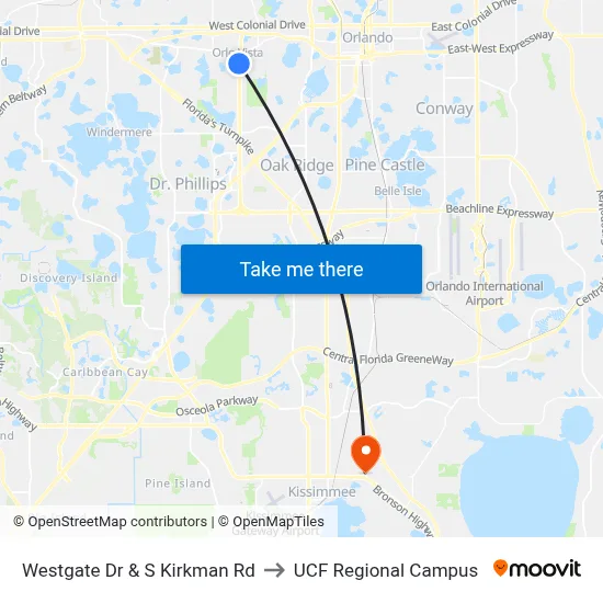 Westgate Dr & S Kirkman Rd to UCF Regional Campus map