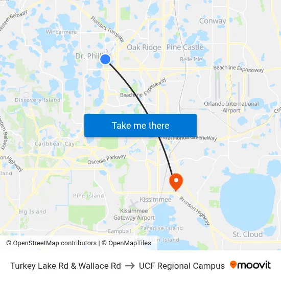 Turkey Lake Rd & Wallace Rd to UCF Regional Campus map