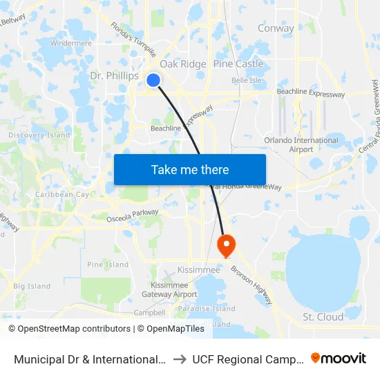 Municipal Dr & International Dr to UCF Regional Campus map