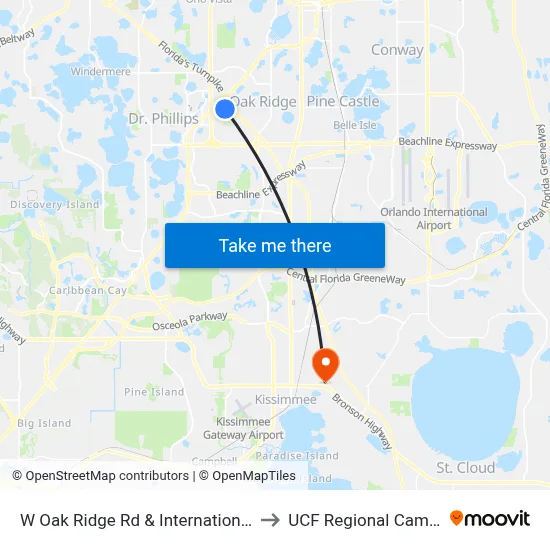 W Oak Ridge Rd & International Dr to UCF Regional Campus map