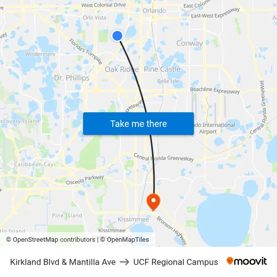 Kirkland Blvd & Mantilla Ave to UCF Regional Campus map