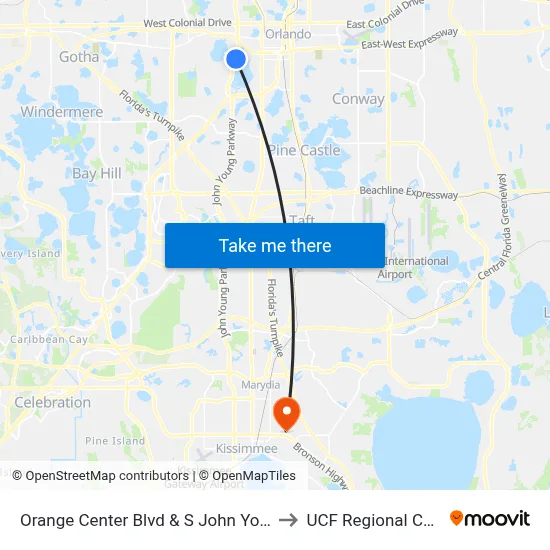 Orange Center Blvd & S John Young Pkwy to UCF Regional Campus map