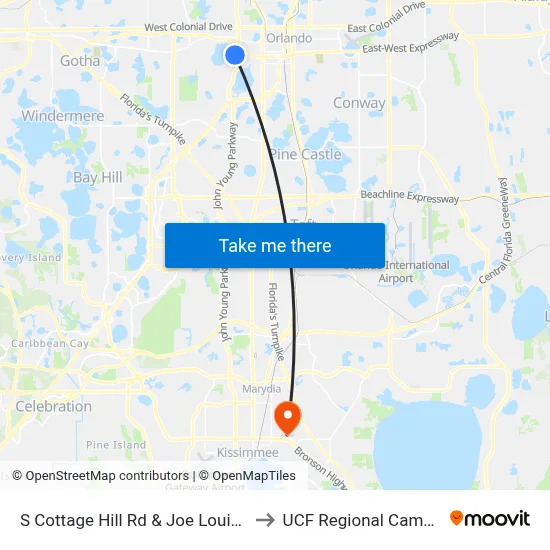S Cottage Hill Rd & Joe Louis Dr to UCF Regional Campus map