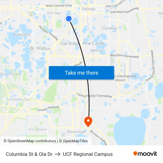 Columbia St & Ola Dr to UCF Regional Campus map