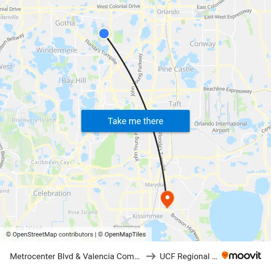 Metrocenter Blvd & Valencia Community College Dr to UCF Regional Campus map