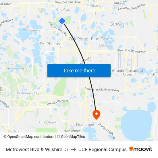 Metrowest Blvd & Wilshire Dr to UCF Regional Campus map