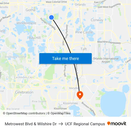 Metrowest Blvd & Wilshire Dr to UCF Regional Campus map