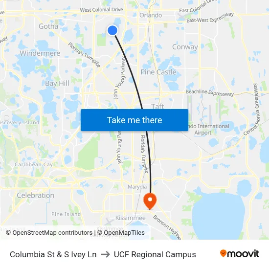 Columbia St & S Ivey Ln to UCF Regional Campus map