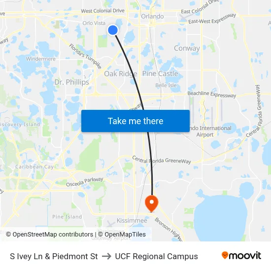 S Ivey Ln & Piedmont St to UCF Regional Campus map