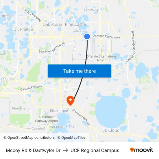 Mccoy Rd & Daetwyler Dr to UCF Regional Campus map