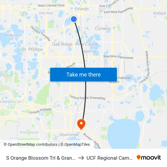 S Orange Blossom Trl & Grand St to UCF Regional Campus map