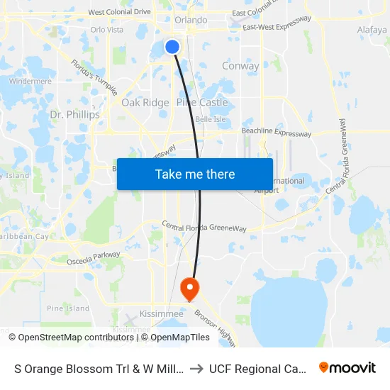 S Orange Blossom Trl & W Miller Ave to UCF Regional Campus map