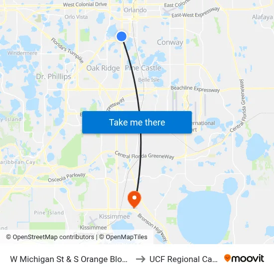 W Michigan St & S Orange Blossom Trl to UCF Regional Campus map