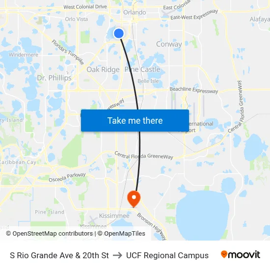 S Rio Grande Ave & 20th St to UCF Regional Campus map