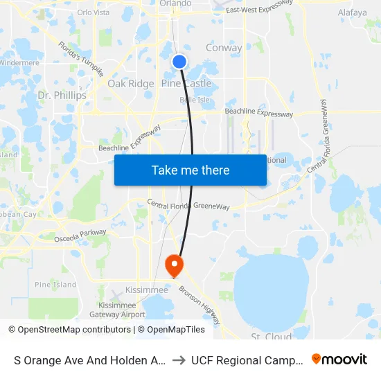 S Orange Ave And Holden Ave to UCF Regional Campus map