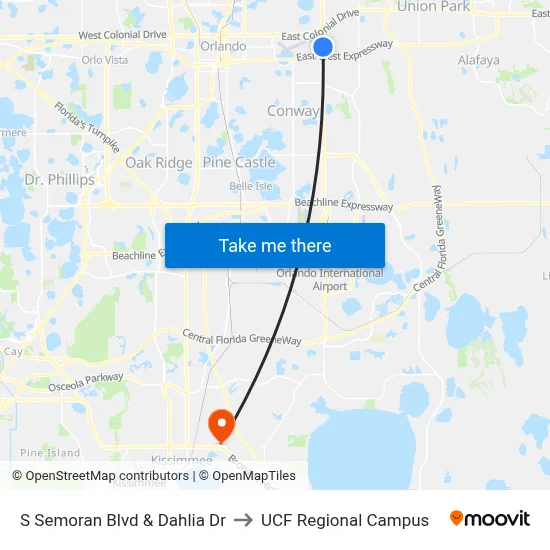 S Semoran Blvd & Dahlia Dr to UCF Regional Campus map