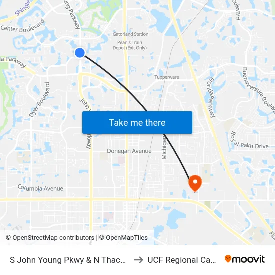 S John Young Pkwy & N Thacker Ave to UCF Regional Campus map