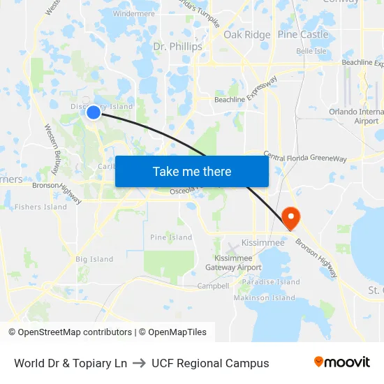 World Dr & Topiary Ln to UCF Regional Campus map