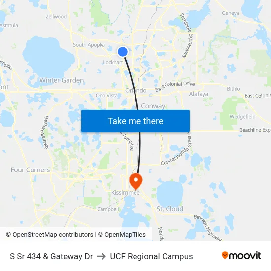 S Sr 434 & Gateway Dr to UCF Regional Campus map
